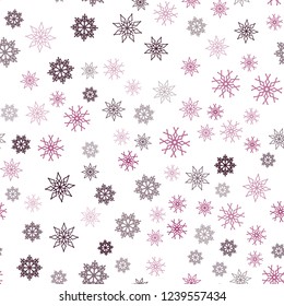 Light Pink vector seamless cover with beautiful snowflakes. Shining colored illustration with snow in christmas style. Pattern for design of window blinds, curtains.