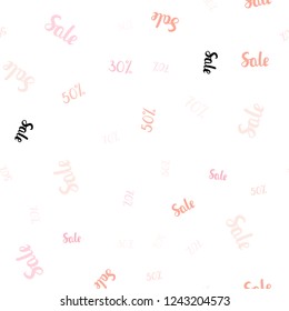 Light Pink vector seamless cover with symbols of 30, 50, 70 % sales. Colored words of sales with gradient on white background. Template for season sales, shopping ads.