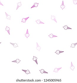 Light Pink vector seamless cover with sundae ice-cream. Decorative design of ice-cream cones in doodle style. Design for ad, poster, banner of cafes, restaurants.