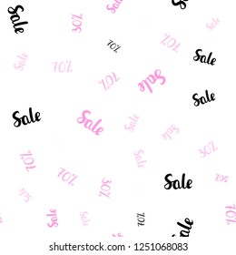 Light Pink vector seamless cover with symbols of 30, 50, 70 % sales. Illustration with signs of sales on abstract template. Pattern for ads, posters, banners of sales.