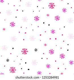 Light Pink vector seamless cover with beautiful snowflakes. Shining colorful illustration with snow in christmas style. Trendy design for wallpaper, fabric makers.