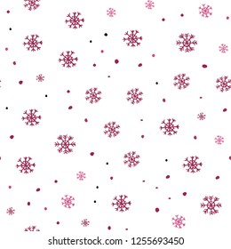 Light Pink vector seamless cover with beautiful snowflakes. Colorful decorative design in xmas style with snow. Pattern for trendy fabric, wallpapers.