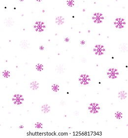 Light Pink vector seamless cover with beautiful snowflakes. Shining colorful illustration with snow in christmas style. Template for business cards, websites.