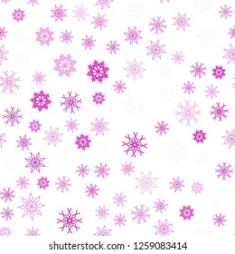 Light Pink vector seamless cover with beautiful snowflakes. Glitter abstract illustration with crystals of ice. Pattern for design of window blinds, curtains.
