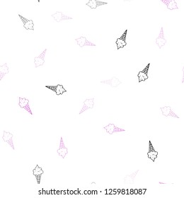 Light Pink vector seamless cover with sundae ice-cream. Decorative illustration with ice-cream on abstract template. Pattern for ads of breakfast, lunch, dinner.