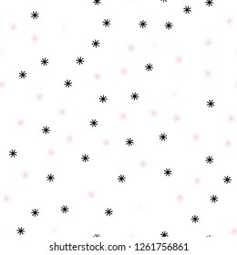 Light Pink vector seamless cover with beautiful snowflakes. Glitter abstract illustration with crystals of ice. Pattern for trendy fabric, wallpapers.