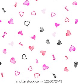 Light Pink vector seamless cover with quote LOVE YOU, hearts. Illustration with phrase LOVE YOU, hearts for valentine's day. Pattern for design of fabric, wallpapers.