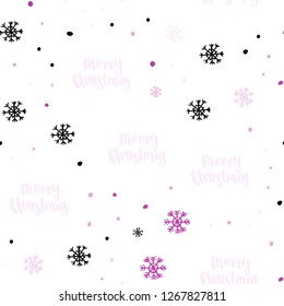 Light Pink vector seamless cover with beautiful snowflakes. Shining colorful illustration with snow on abstract template. Design for textile, fabric, wallpapers.