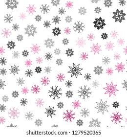 Light Pink vector seamless cover with beautiful snowflakes. Snow on blurred abstract background with gradient. Pattern for design of fabric, wallpapers.