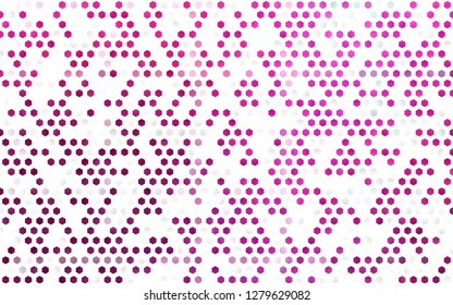 Light Pink vector seamless cover with set of hexagons. Illustration of colored hexagons on white surface. Pattern for trendy fabric, wallpapers.