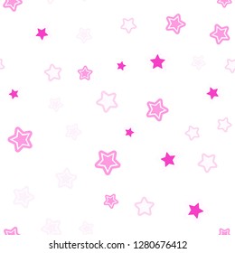 Light Pink vector seamless cover with small and big stars. Decorative shining illustration with stars on abstract template. Design for textile, fabric, wallpapers.
