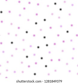 Light Pink vector seamless cover with beautiful snowflakes. Shining colorful illustration with snow in christmas style. Design for textile, fabric, wallpapers.