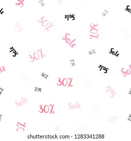 Light Pink vector seamless cover with symbols of 30 % sales. Abstract illustration with colorful gradient symbols of sales. Backdrop for mega promotions, discounts.