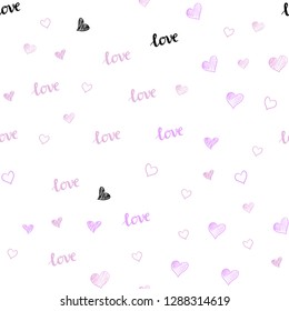 Light Pink vector seamless cover with quote LOVE YOU, hearts. Illustration with words of love, hearts in abstract style. Design for wallpaper, fabric makers.