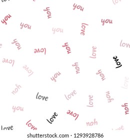Light Pink vector seamless cover with quote LOVE YOU. Colorful illustration with quote LOVE YOU in celebration style. Design for textile, fabric, wallpapers.