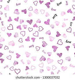 Light Pink vector seamless cover with quote LOVE YOU, hearts. Colorful gradient phrase LOVE YOU, hearts in abstract style. Pattern for design of fabric, wallpapers.