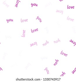 Light Pink vector seamless cover with quote LOVE YOU. Illustration with colorful phrase LOVE YOU in romantic style. Texture for window blinds, curtains.