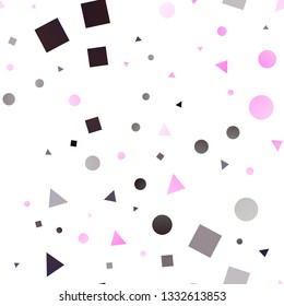 Light Pink vector seamless cover in polygonal style with circles. Abstract illustration with colorful dots, lines, cubes. Trendy design for wallpaper, fabric makers.