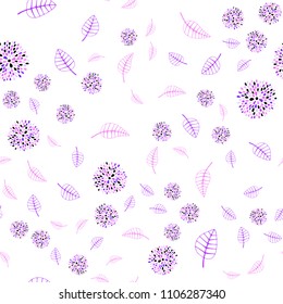 Light Pink vector seamless doodle pattern with leaves and flowers. Colorful abstract illustration with leaves in doodle style. Pattern for colorful books and pages for kids.