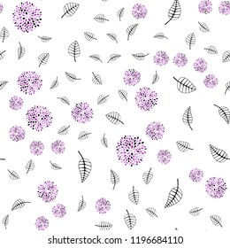 Light Pink vector seamless doodle pattern with leaves, flowers. An elegant bright illustration with leaves and flowers. Design for textile, fabric, wallpapers.