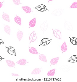 Light Pink vector seamless doodle backdrop with leaves. Decorative illustration with doodles on abstract template. Pattern for design of fabric, wallpapers.