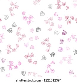 Light Pink, vector seamless doodle background with leaves. Colorful abstract illustration with leaves in doodle style. Design for textile, fabric, wallpapers.