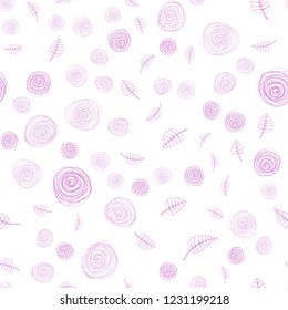 Light Pink vector seamless doodle layout with leaves and flowers. Colorful illustration in doodle style with leaves, flowers. Design for textile, fabric, wallpapers.