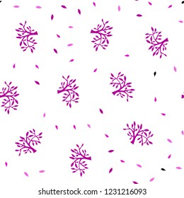Light Pink vector seamless doodle background with leaves, branches. Brand new colored illustration with leaves and branches. Template for business cards, websites.