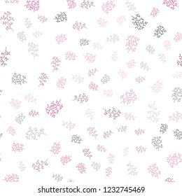 Light Pink vector seamless doodle pattern with leaves, branches. Leaves, branches in natural style on white background. Pattern for design of window blinds, curtains.