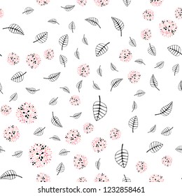 Light Pink vector seamless doodle pattern with leaves, flowers. Creative illustration in blurred style with leaves, flowers. Pattern for design of window blinds, curtains.
