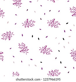 Light Pink vector seamless doodle template with leaves, branches. Colorful illustration in doodle style with leaves, branches. Design for textile, fabric, wallpapers.