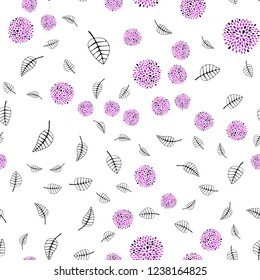Light Pink vector seamless doodle layout with leaves, flowers. Leaves, flowers in doodle style on white background. Trendy design for wallpaper, fabric makers.
