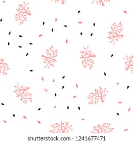 Light Pink vector seamless doodle background with leaves, branches. Colorful illustration in doodle style with leaves, branches. Template for business cards, websites.