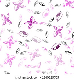 Light Pink vector seamless doodle layout with leaves. Shining colored illustration with leaves in doodle style. Trendy design for wallpaper, fabric makers.