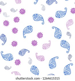 Light Pink vector seamless doodle layout with leaves and flowers. Leaves and flowers with gradient on white background. Texture for window blinds, curtains.