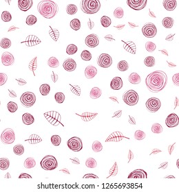 Light Pink vector seamless doodle background with leaves and flowers. Abstract illustration with leaves, flowers in doodles style. Design for wallpaper, fabric makers.