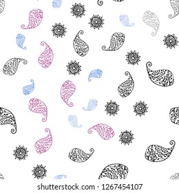 Light Pink vector seamless doodle backdrop with leaves and flowers. Brand new colored illustration with leaves and flowers. Template for business cards, websites.