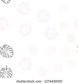 Light Pink vector seamless doodle layout with flowers, leaves. Sketchy doodles on white background. Texture for window blinds, curtains.