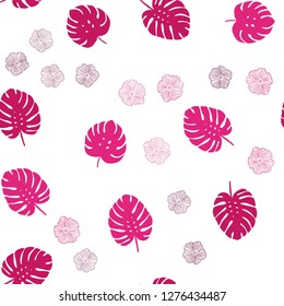 Light Pink vector seamless doodle layout with flowers, leaves. Abstract illustration with leaves, flowers in doodles style. Design for wallpaper, fabric makers.