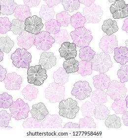 Light Pink vector seamless doodle backdrop with flowers. Sketchy doodle flowers on white background. Design for wallpaper, fabric makers.