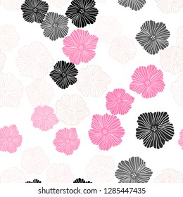 Light Pink vector seamless doodle pattern with flowers. Illustration with colorful abstract doodle flowers. Texture for window blinds, curtains.