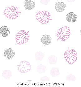 Light Pink vector seamless doodle template with flowers, leaves. Decorative design in Indian style on white background. Pattern for trendy fabric, wallpapers.