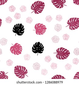 Light Pink vector seamless doodle template with flowers, leaves. Brand new colored illustration with leaves and flowers. Pattern for trendy fabric, wallpapers.
