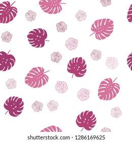 Light Pink vector seamless doodle background with flowers, leaves. Colorful illustration in doodle style with leaves, flowers. Design for wallpaper, fabric makers.