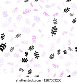 Light Pink vector seamless doodle texture with leaves, branches. An elegant bright illustration with leaves and branches. Template for business cards, websites.