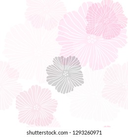Light Pink vector seamless doodle texture with flowers. Illustration with colorful abstract doodle flowers. Pattern for trendy fabric, wallpapers.