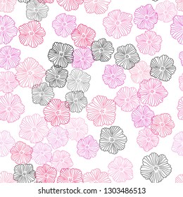 Light Pink vector seamless doodle template with flowers. An elegant bright illustration with flowers. Pattern for design of fabric, wallpapers.