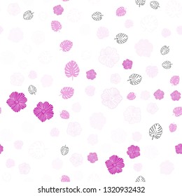 Light Pink vector seamless doodle background with leaves, flowers. Modern abstract illustration with leaves and flowers. Texture for window blinds, curtains.