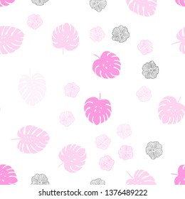 Light Pink vector seamless doodle background with flowers, leaves. Leaves, flowers in natural style on white background. Design for wallpaper, fabric makers.