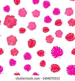 Light Pink vector seamless doodle background with flowers, leaves. Abstract illustration with leaves, flowers in doodles style. Design for textile, fabric, wallpapers.